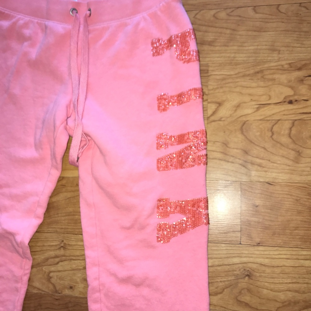 Sold💝PINK VS pink Sequins wide leg sweat pants sz - Picture 2 of 6
